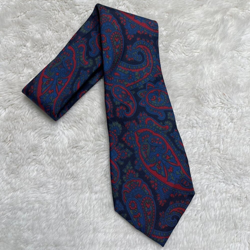 Harrods Knights Bridge Men's Blue Red Paisley Print Silk Tie